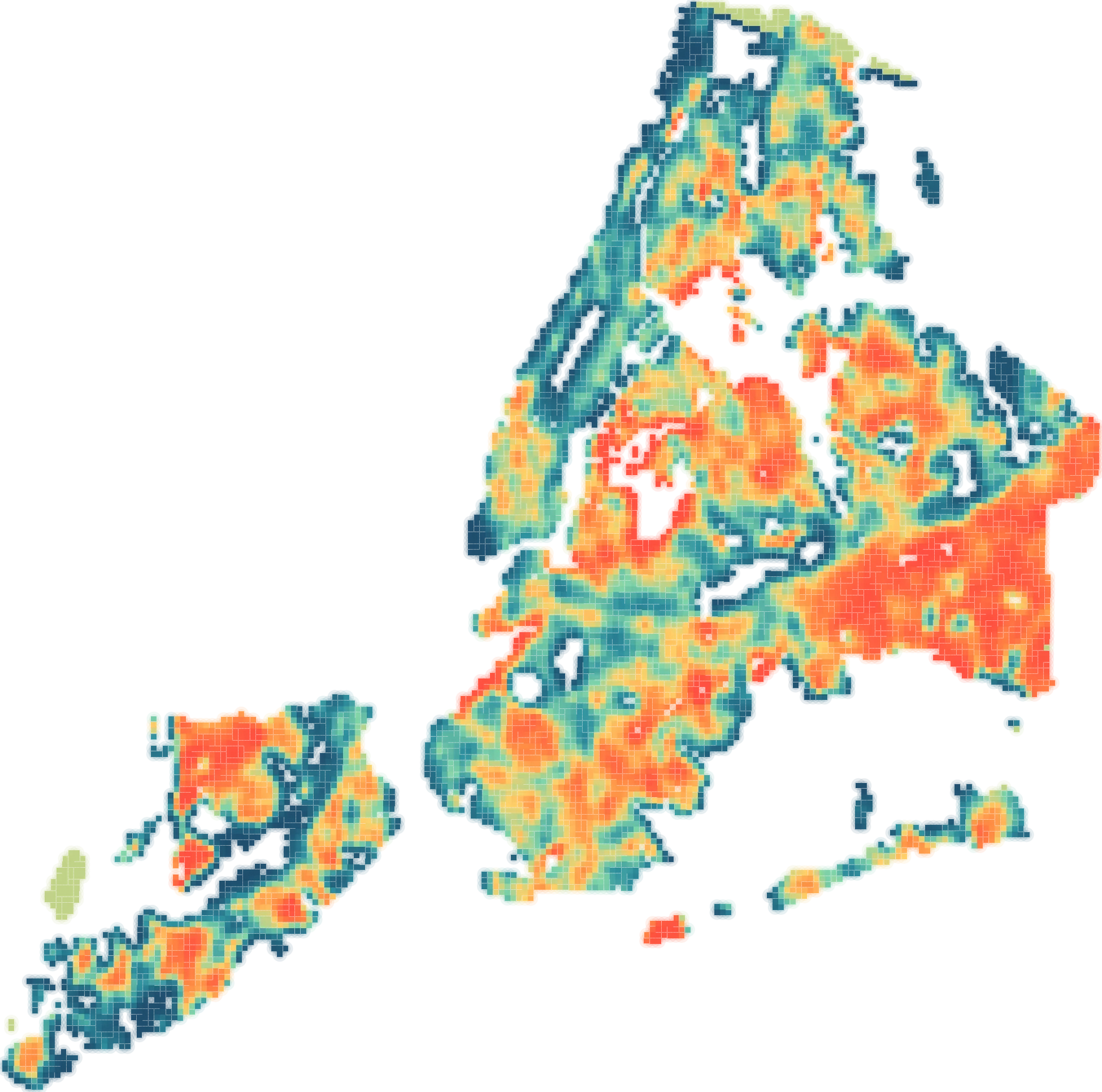 Heat exposure percentile across New York City's populated cells